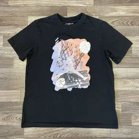 Nike Air Jordan Short Sleeve Crewneck Shirt Mens Large Black Jumpman Retro Y2K