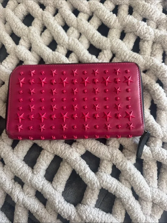 Jimmy Choo Hot Pink Star Studded Leather Zip Around
