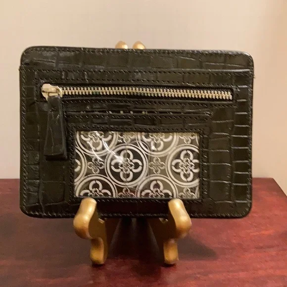 Faux black croc simple wallet