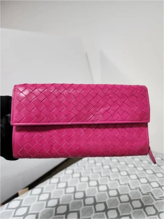 Authentic BOTTEGA VENETA Nappa Intrecciato Continental Flap Wallet Pink