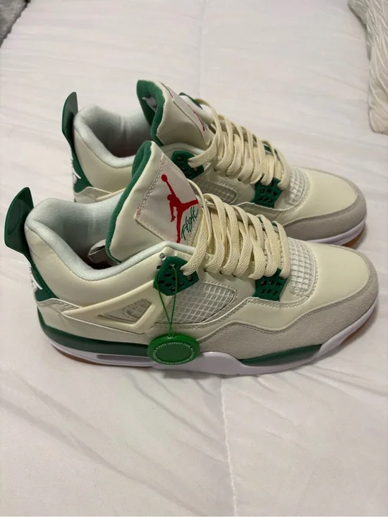 Jordan Retro 4 Cream with Green and Red Accents