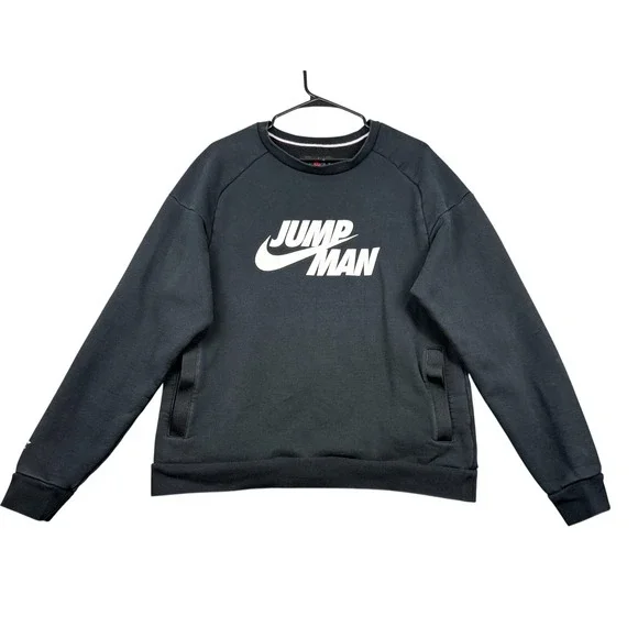 Jordan Jumpman Crewneck Sweatshirt Mens Large Black White‎ Logo Pockets