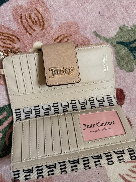 Juicy Couture Blush Embossed Logo Wallet Clutch with Gold Chain