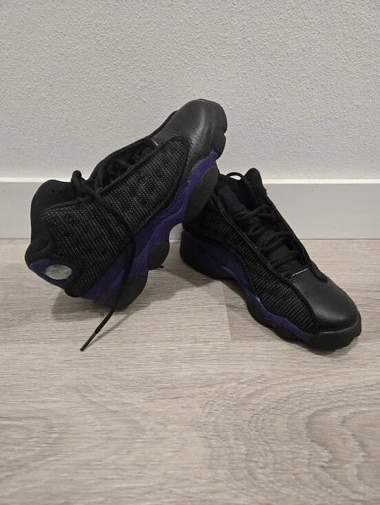 Jordan Retro 13 GS Black and Purple Low-Top Athletic Sneakers