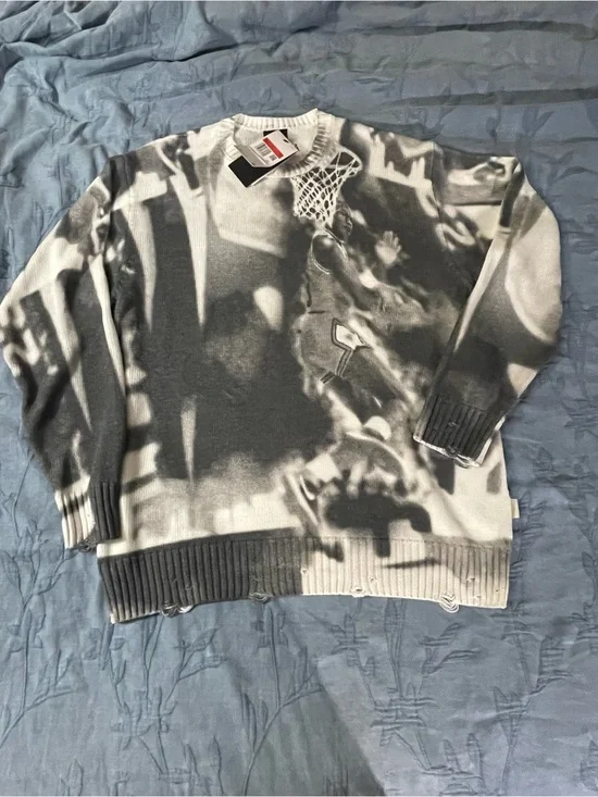 Jordan Black and White Basketball Graphic Crewneck Sweater