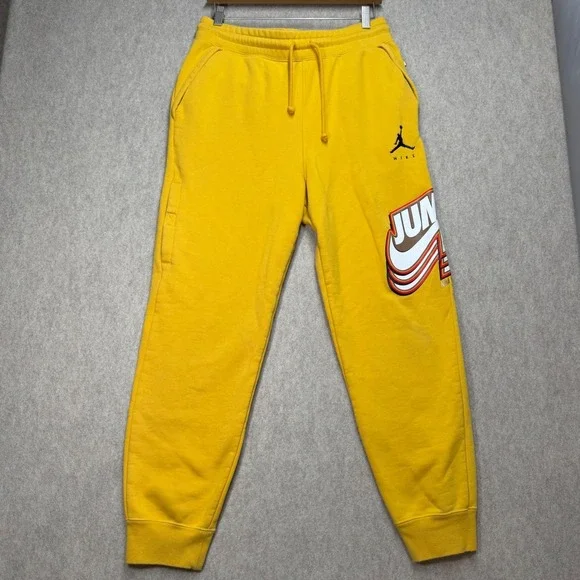 Jordan Mens Yellow Fleece Jumpman Graphic Sweatpants Medium Sporty Athleisure