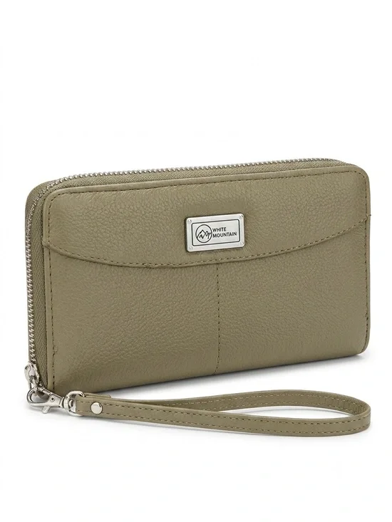 White Mountain Olive Green Wristlet Clutch with Detachable Strap