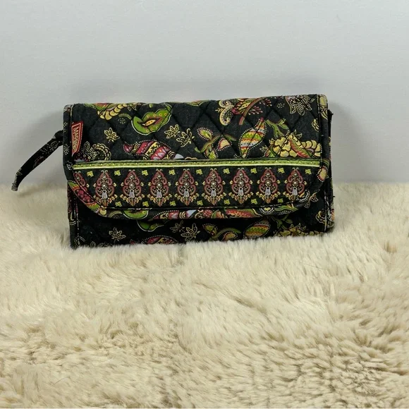 Black and Green Floral Wallet with Geometric Band Wallet‎ or Fanny Pack