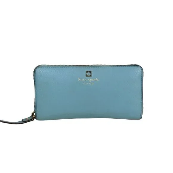kate spade new york BLUE GENUINE LEATHER LOGO ZIP AROUND CARD WALLET CLUTCH