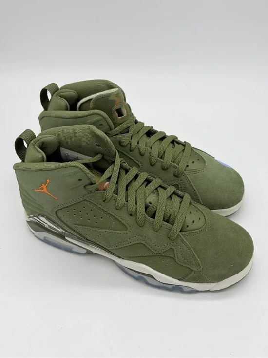 Jordan Youth High-Top Sneakers in Olive Green with Orange Jumpman