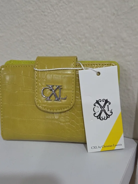 Christian Lacroix Lime Croc-Embossed Compact Wallet