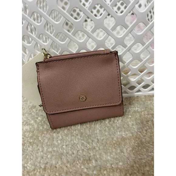 Anne Klein Card Case Womens Mauve Boxed Flap Card Holder Keychain Wallet Mini