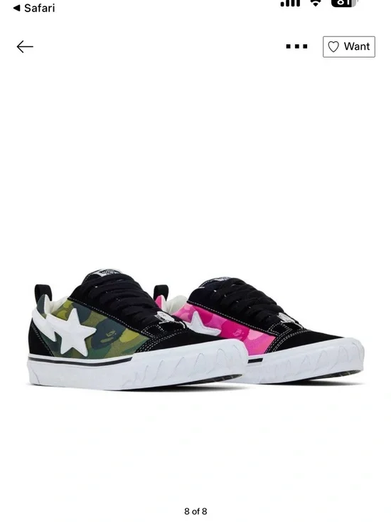 Vans x BAPE Kids Low-Top Sneakers in Black, Green Camo & Pink