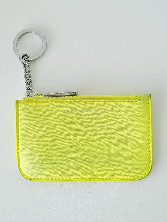 Marc Jacobs Mini Top Zip Wallet Card Case Keychain Coin Neon Yellow