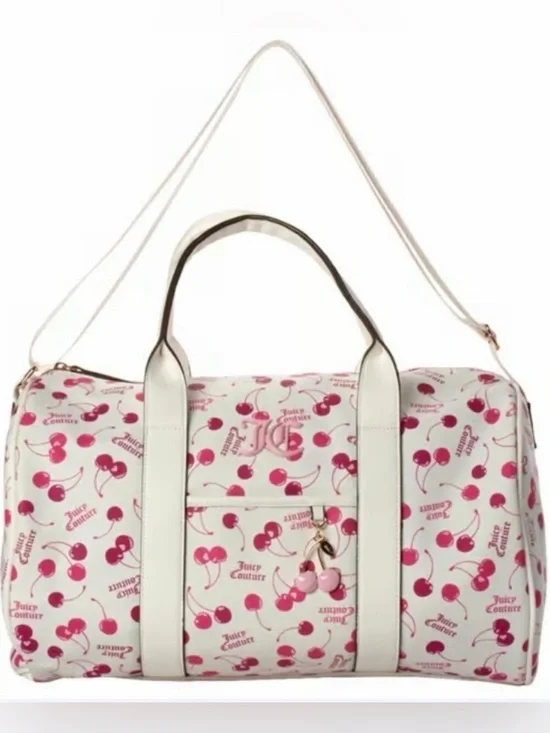 Juicy Couture Cherry Print Weekender Bag White Pink Duffle Travel Bag