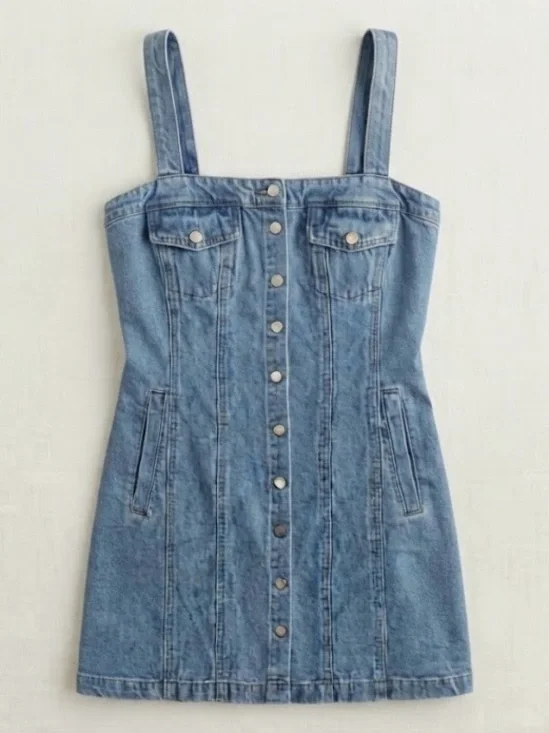 BDG Light Blue Denim Button-Front Mini Dress