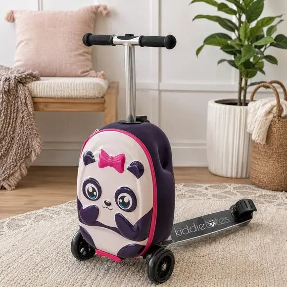 Kiddietote Panda Ride On Scooter Suitcase Kids Rolling Carry On Travel Luggage