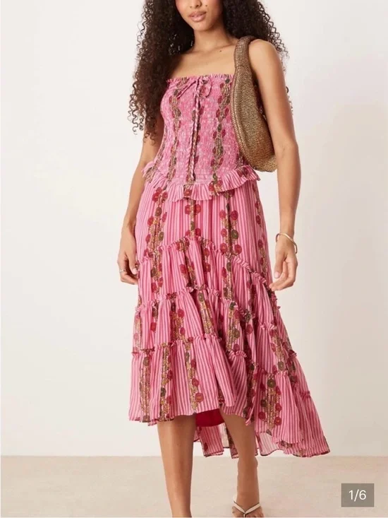 Free People Alejandra Smocked midi ruffle Dress
