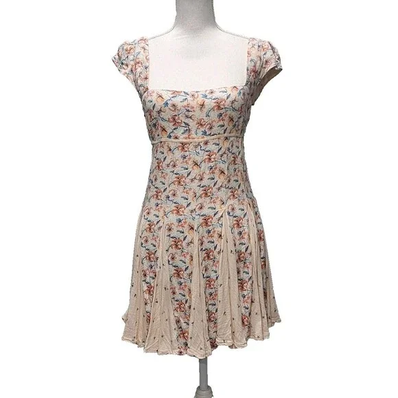 Free People Ponderosa Open Back Peach Combo Mini Dress Sizes Small