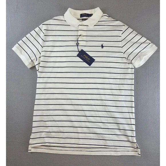 New Polo Ralph Lauren Men's Custom Slim Fit Striped Polo Shirt Navy White Large