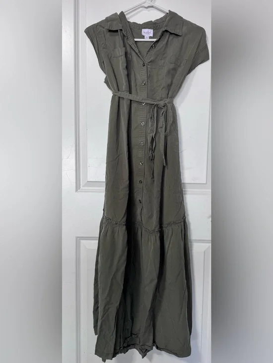 Isabel Maternity by Ingrid & Isabel Olive Green Button-Down Maxi Shirt Dress
