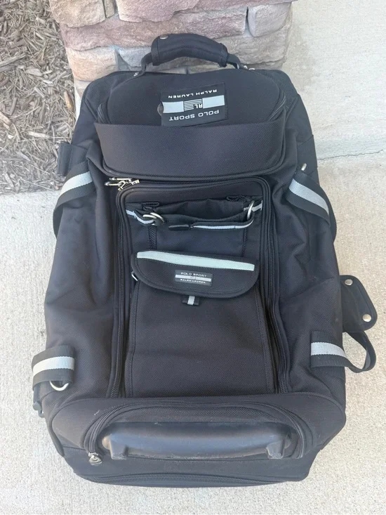 Large Black Polo Ralph Lauren Travel Rolling Duffle Bag