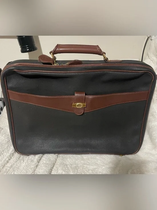 Dunhill Black Suite Case with Brown Leather Trim and Gold Hardware