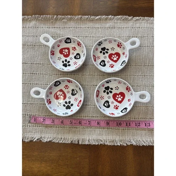 Temp-tations Pawfetti (4) Individual Handles Bowls Dog Cat Paw Prints Hearts