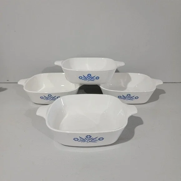 Vintage Corning Ware Blue Cornflower P-41 Petite Pan Set of 4 Square 1.75 Cup