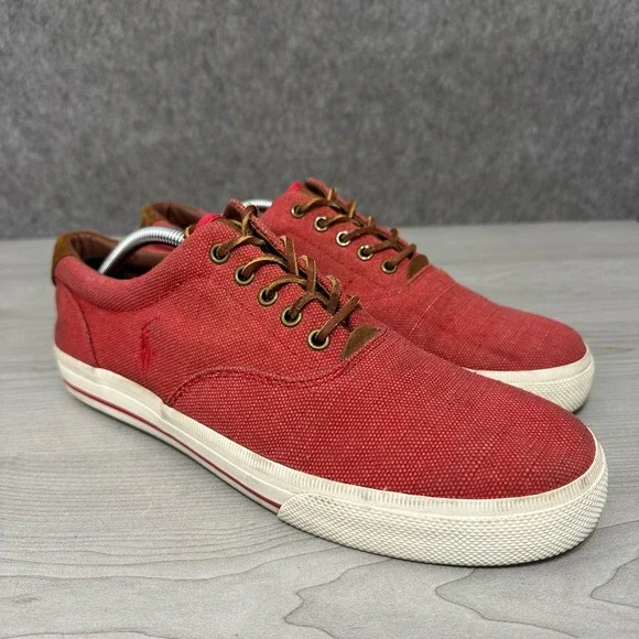 Polo Ralph Lauren Vaughn Sneakers‎ Mens 12 Red Burlap Suede Casual Low Top Shoes