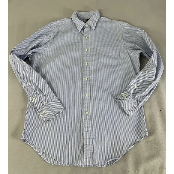 Polo Ralph Lauren Shirt Mens 16 34/35 No Pony Andrew Classic‎ Stripe White Blue