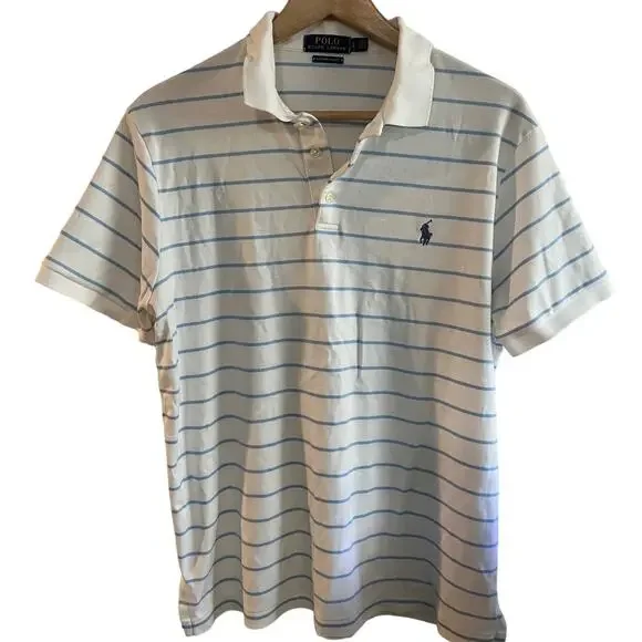 Polo Ralph Lauren polo white blue stripes size large slim