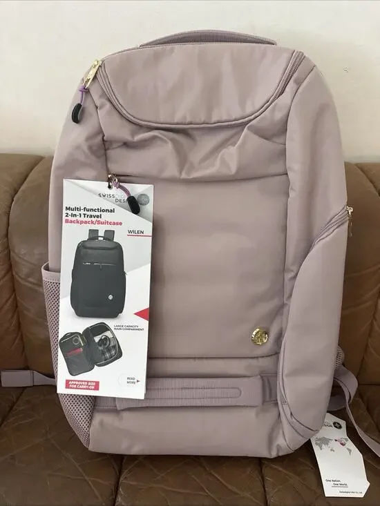 Swissdigital Design Multi-functional 2-In-1 Travel Backpack/Suitcase Mauve Pink