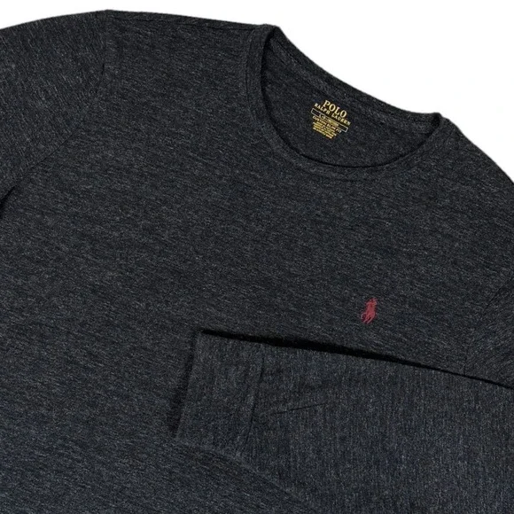 Polo Ralph Lauren Mens Custom Slim Fit Long Sleeve Tee Charcoal Grey Large