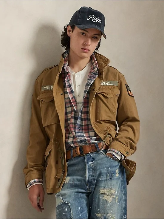 Polo Ralph Lauren The Iconic Field Jacket in Sandsurf Logo Patches Size Large