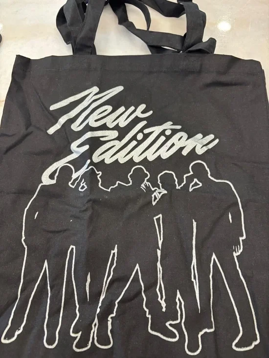 New Edition NE Black Silver Graphic Double Sided Tote Bag Music #O26