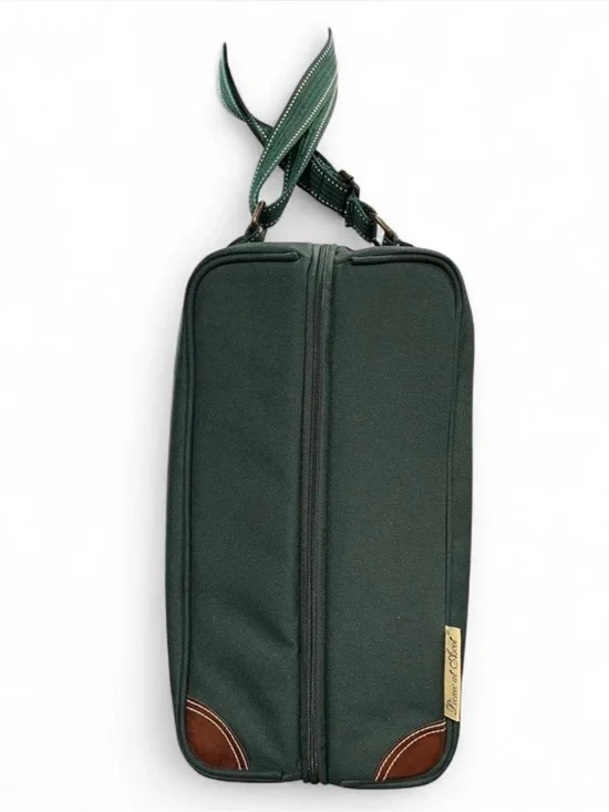 Green Travel Double-Zip Wine Bag with Brown Accents