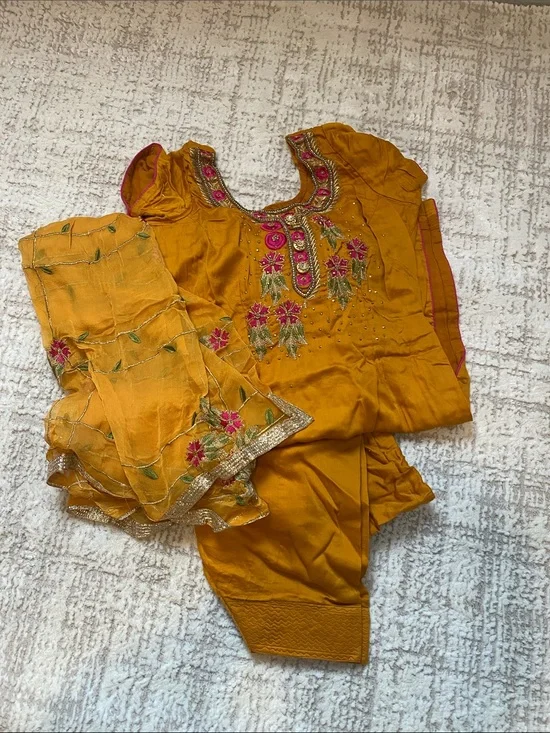 Mustard Embroidered  Women's Cotton Salwar suit with Duptta