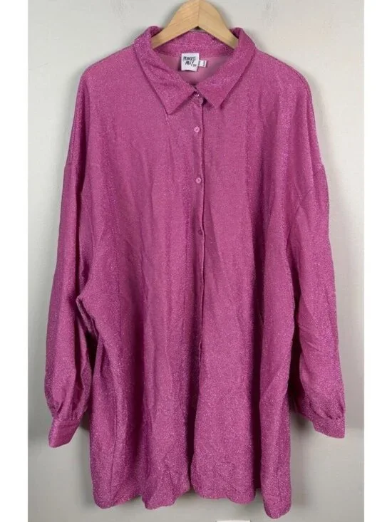 Princess Polly Pink Metallic Sparkly Button Up Shirt Blouse US 18 AU 22 Women’s