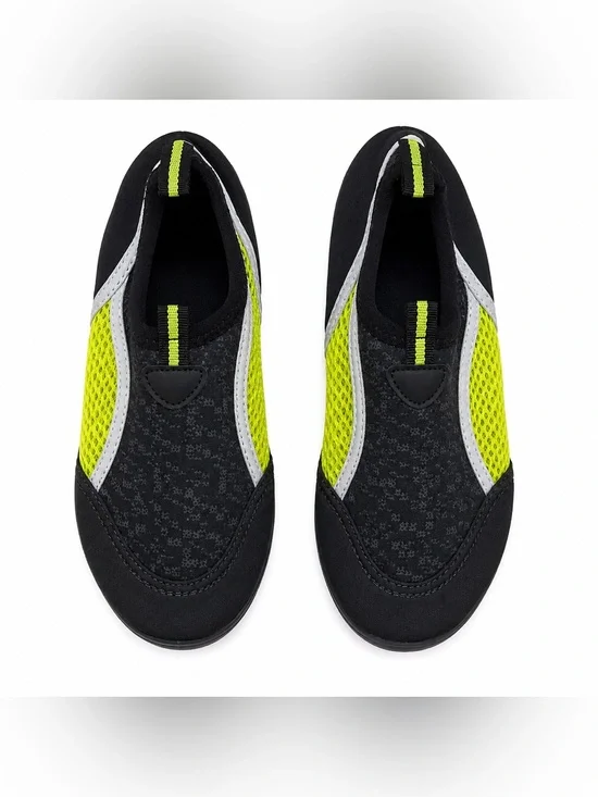 Kids Slip-On Water Shoes – Black/Neon Yellow – Size L (Fits Kids 2–3)