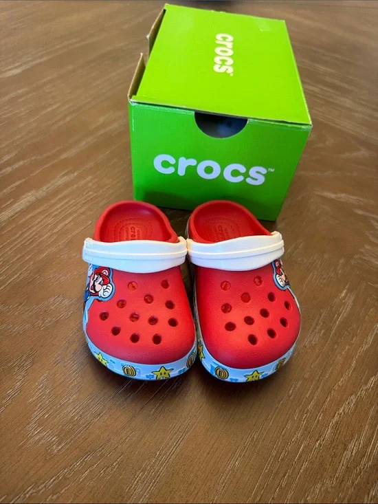 CROCS Kids Super Mario Red Clogs with White Strap