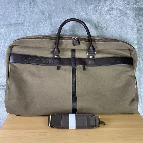 Pinehurst 1895 The Invitational‎ Canvas Luggage Bag Brown Shoulder Strap Leather