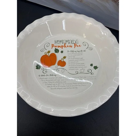 Haven & Key 2017 Harvest Collection Pumpkin Pie Recipe Ceramic Dish 10.5in