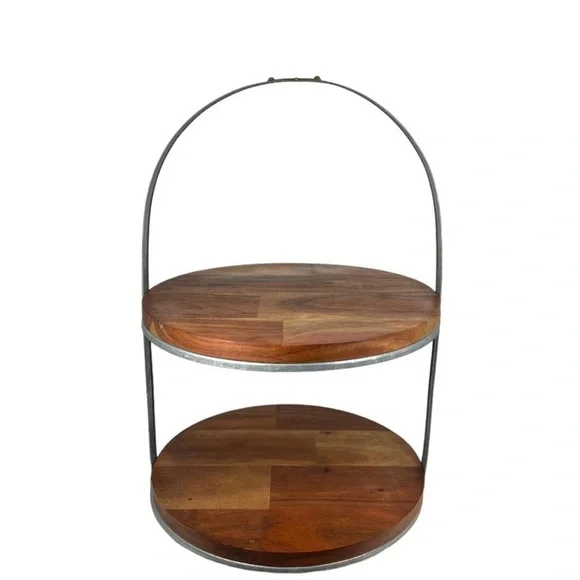 Hearth & Hand Magnolia 2-Tier Wood & Metal Cake Stand Display Tray NIB Rare