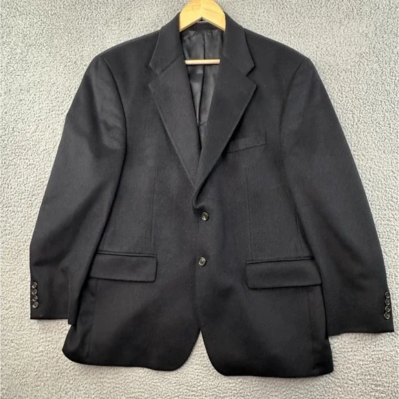 VTG Polo University Ralph Lauren Blazer Jacket 43R Black Cashmere Preppy