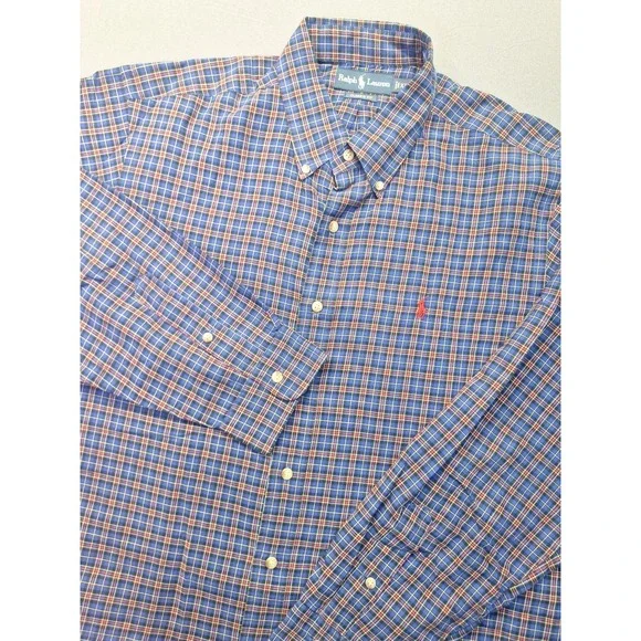 Polo Ralph Lauren Mens XL Blue Red Plaid Classic Fit Button Down Preppy Casual