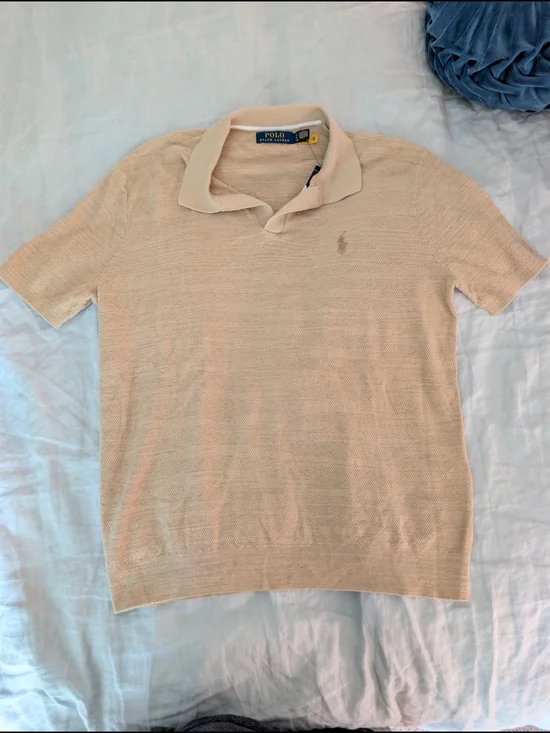 NWT Polo Ralph Lauren Cotton Linen Knit Sweater Polo Shirt Small Beige