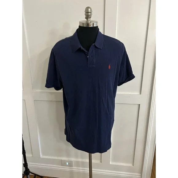 Polo Ralph Lauren Mens XXL TTG Navy Blue Short Sleeve Polo Shirt Red Pony Logo
