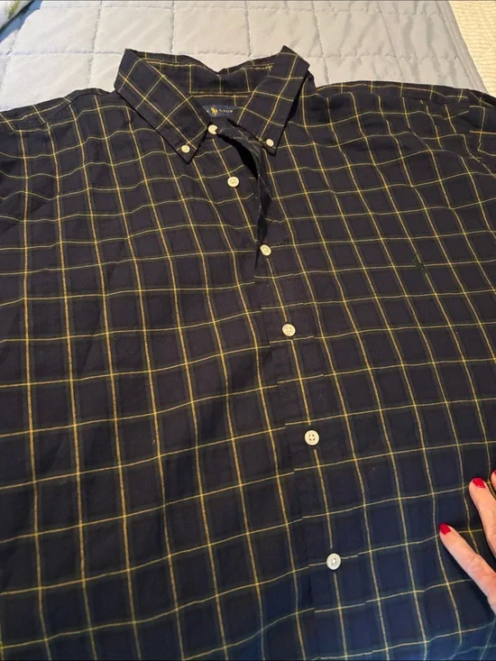Polo by Ralph Lauren Navy Shirt with Yellow Windowpane Check