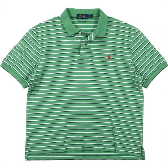 Polo Ralph Lauren Mens XXL Green Striped Pima Soft Touch Short Sleeve Polo Shirt